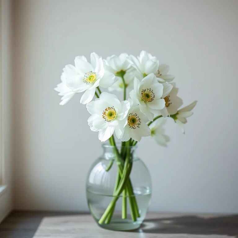 Des anémones blanches dans un vase