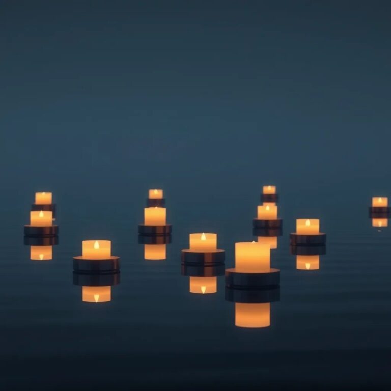 Des bougies flottantes sur l'eau la nuit