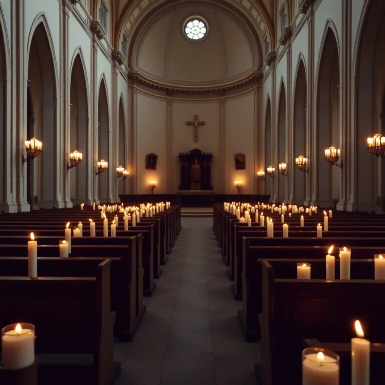 Des cierges allumés dans une église
