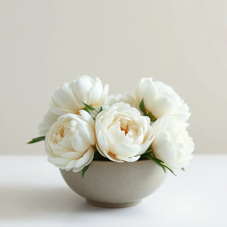 Des pivoines blanches dans un bol