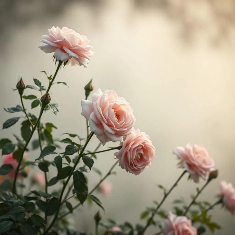 Des roses de jardin dans la brume du matin