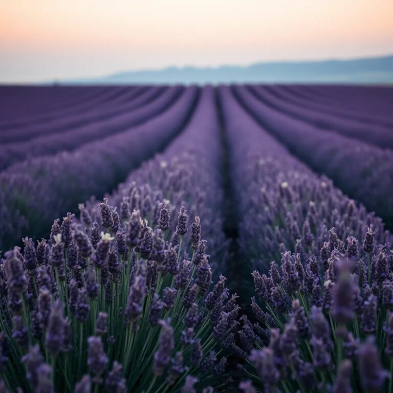 Le crépuscule sur un champ de lavande