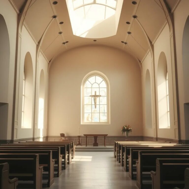 L'intérieur d'une chapelle baignée de lumière