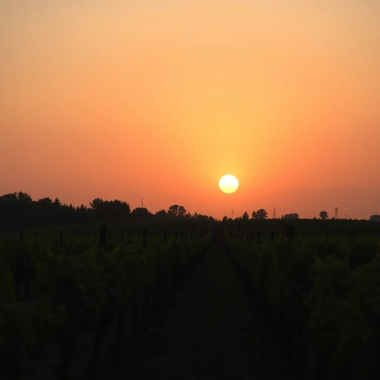 Un coucher de soleil sur les vignes