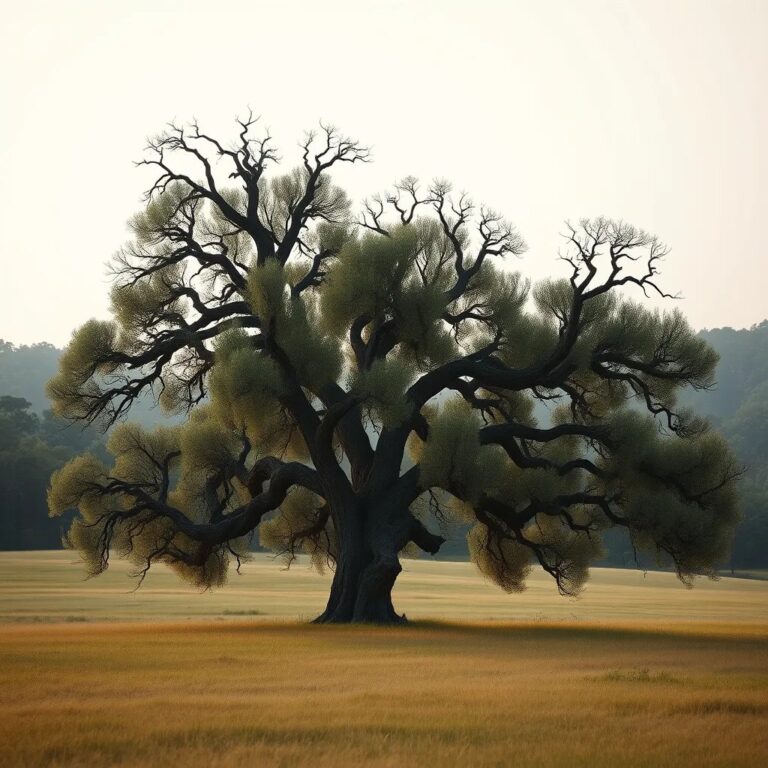 Un grand arbre centenaire dans une prairie