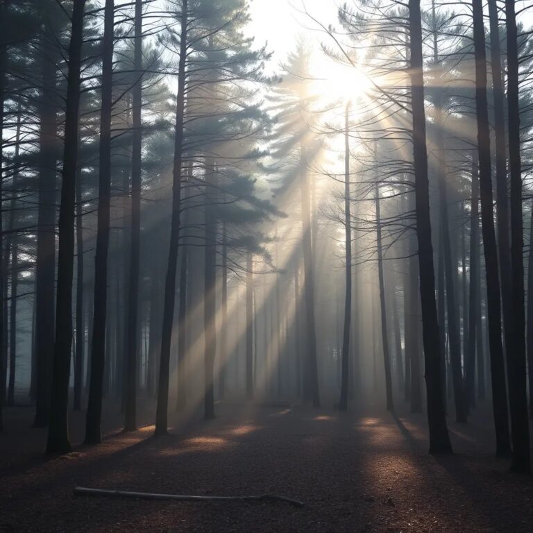 Une forêt traversée par les rayons du matin