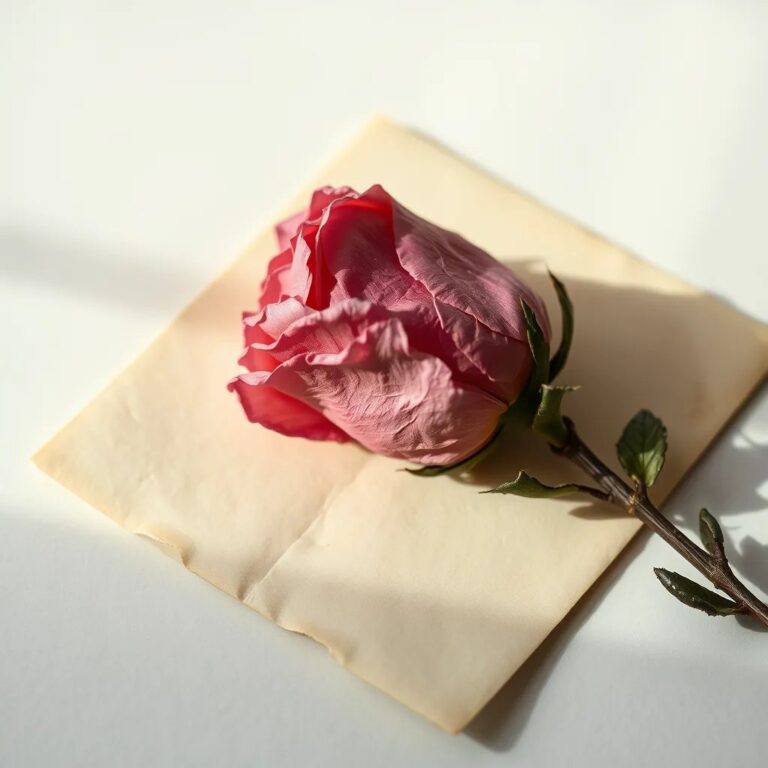 Une rose séchée sur une lettre ancienne